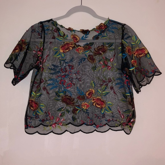 Shango Black/Floral See Through Crop Top - Picture 1 of 3
